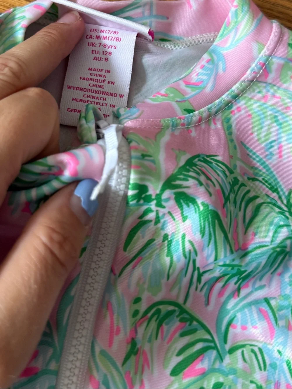 Tommy Bahama Pink and Green Palm Print One-Piece Swim Suit - Size 7 / 8